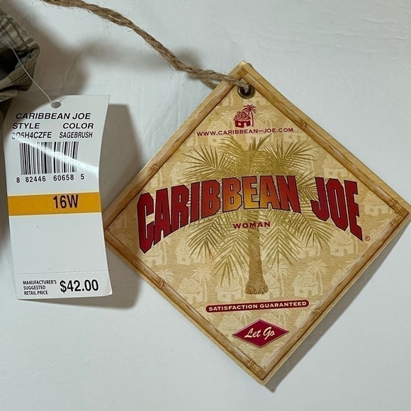Caribbean Joe Women Shorts Size 14 Sagebrush Green Plaid 4 Pockets NWT - Picture 9 of 11